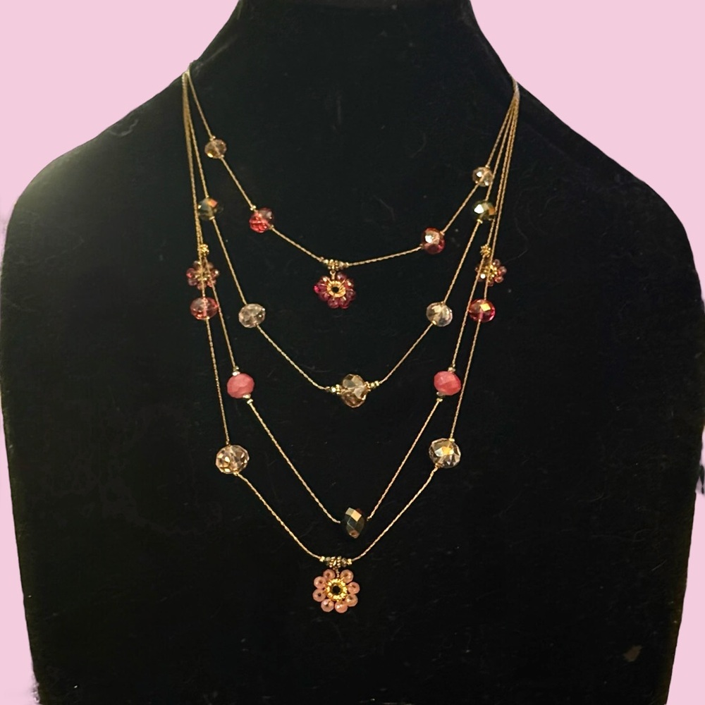 Ali Khan multi layered strand station crystals necklace